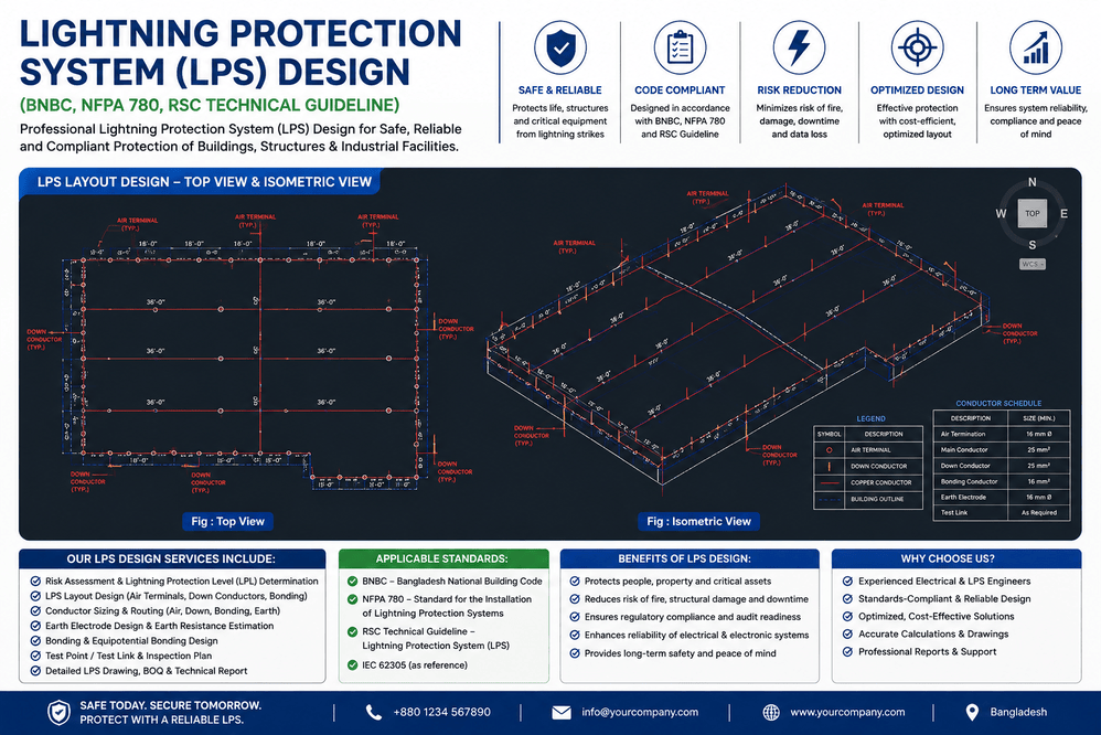 Lightning Protection System (LPS) Design ( BNBC, NFPA 780, RSC Technical Guideline)