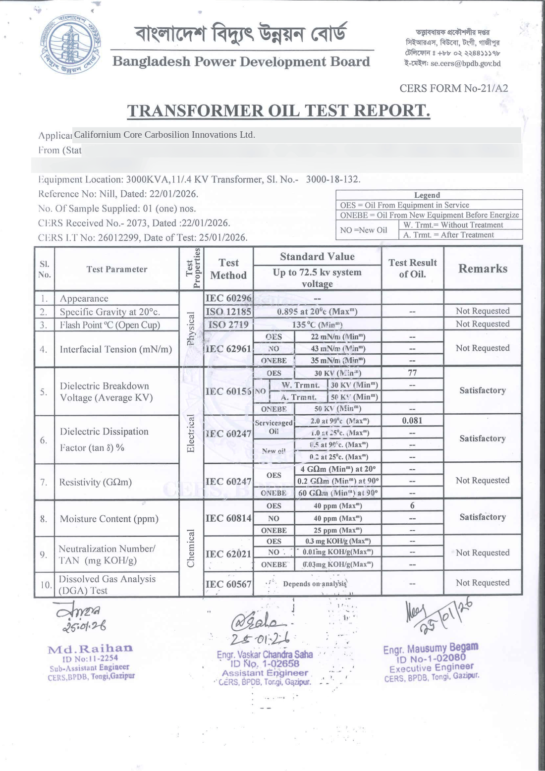Transformer Oil Dielectric Breakdown Voltage Test (IEC)